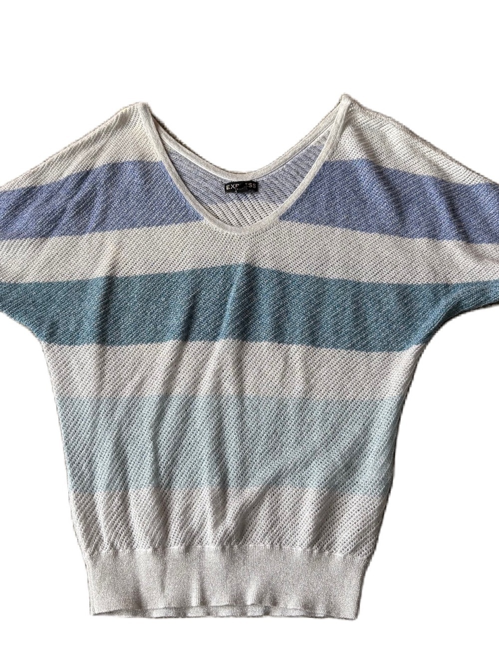 Express Blue White Striped Dolman Sweater XS Glitter Y2K Vintage